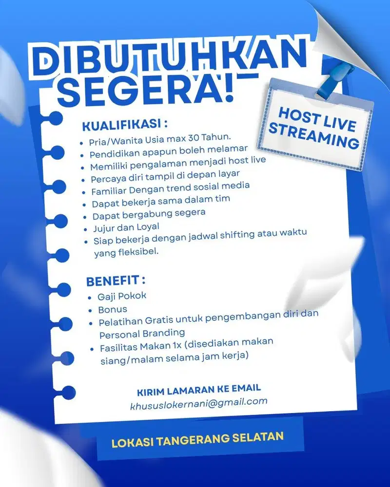 DICARI HOST LIVE STREAMING PRODUK