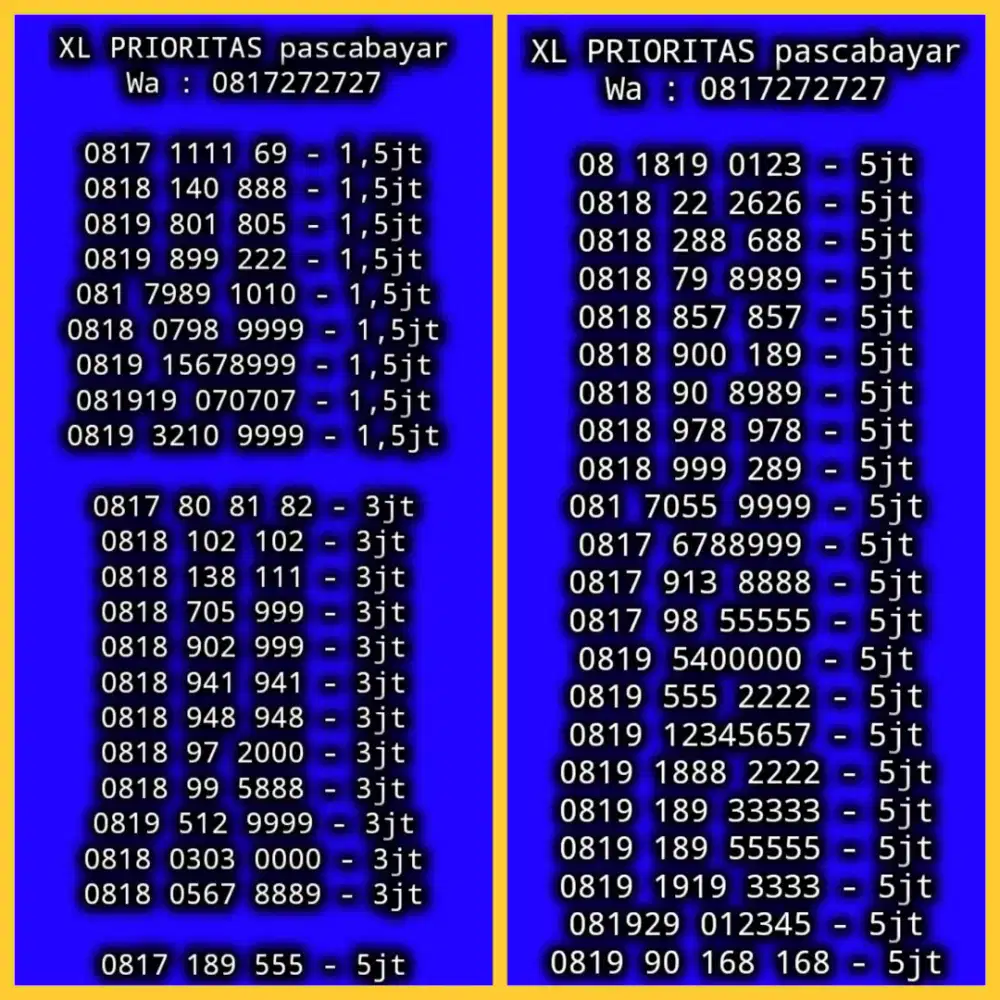 NOMOR CANTIK KOLEKSI XL PRIORITAS