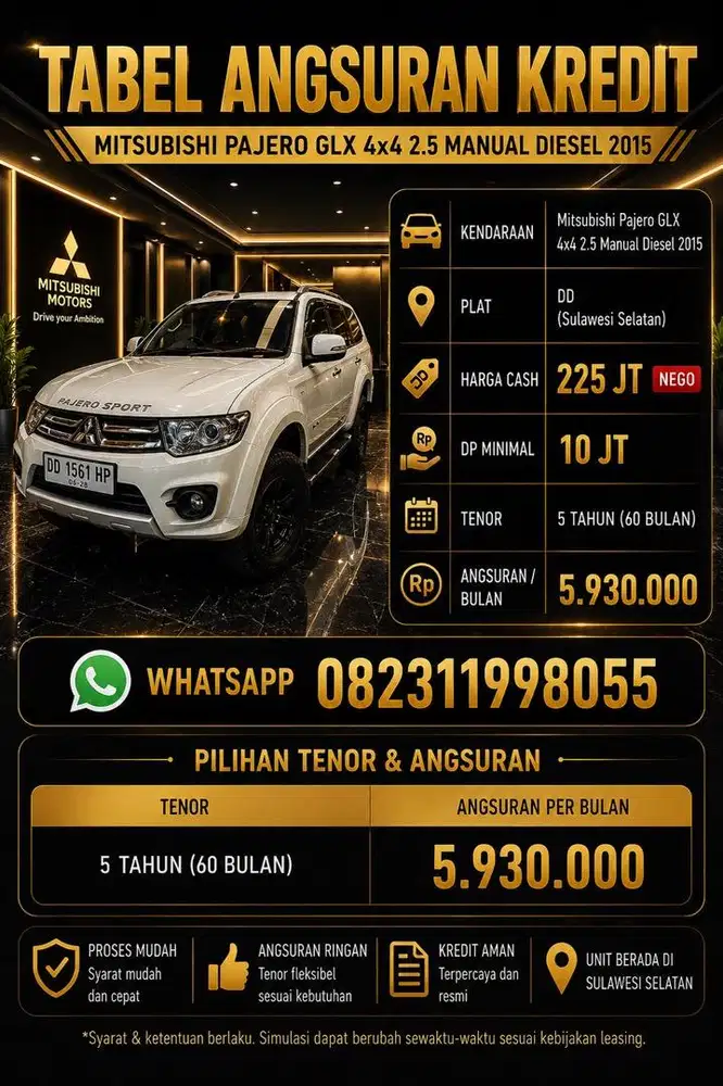 Pajero Sport GLX 4x4 Manual 2.5 Diesel thn 2015