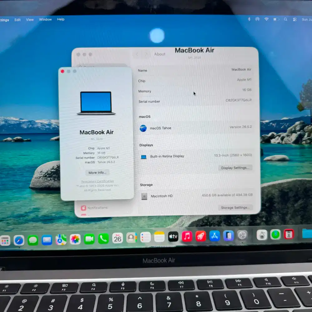 Macbook Air M1 Layar 13 inch Ram 16 Ssd 512 Layar 13 inch Space Grey