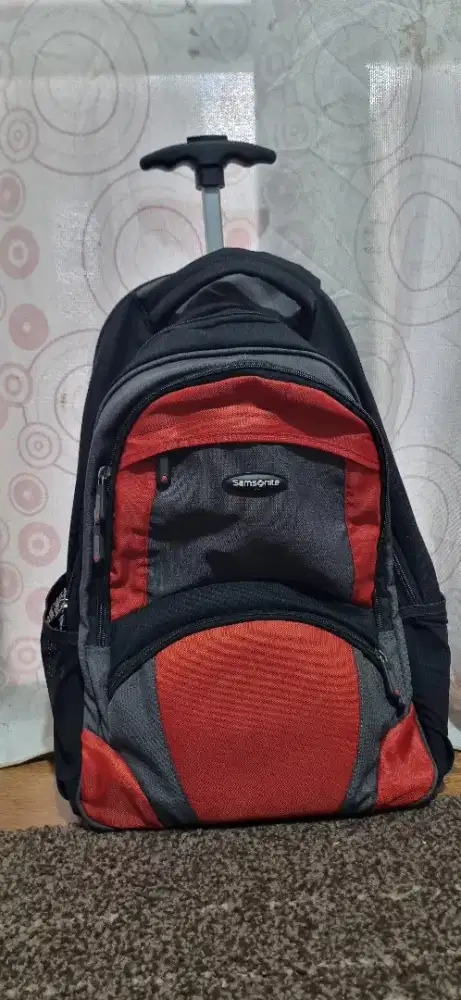 Samsonite wheeled backpack black orange ransel roda troli trolley lugg