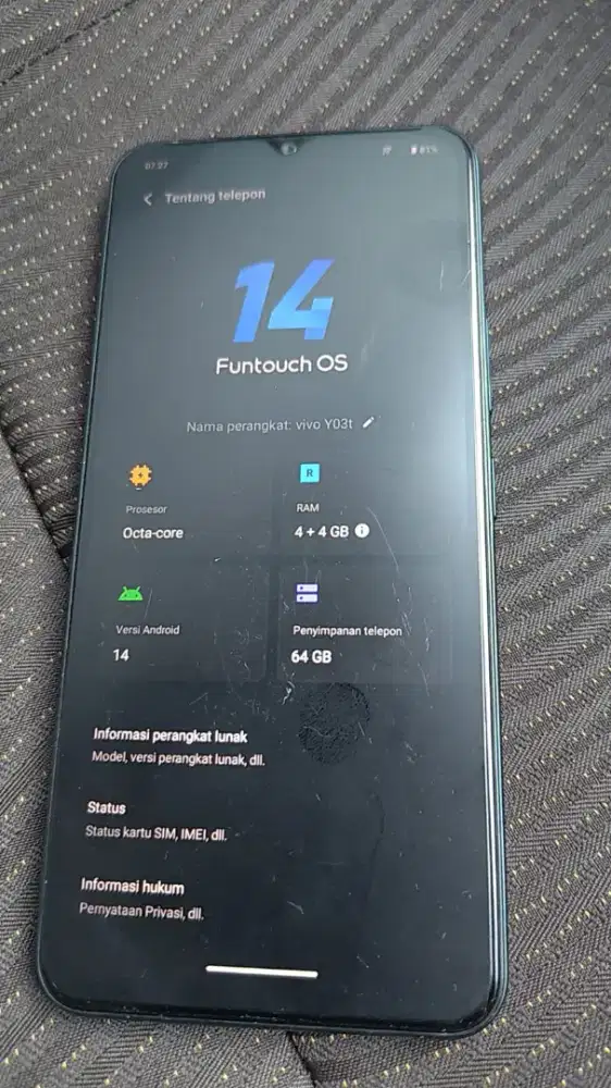Vivo Y03t RAM 4+4GB / ROM 64GB
