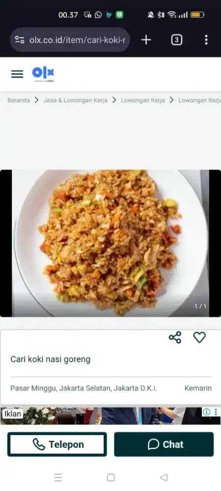 cari koki nasi goreng yang berpengalaman siap tinggal di dalam