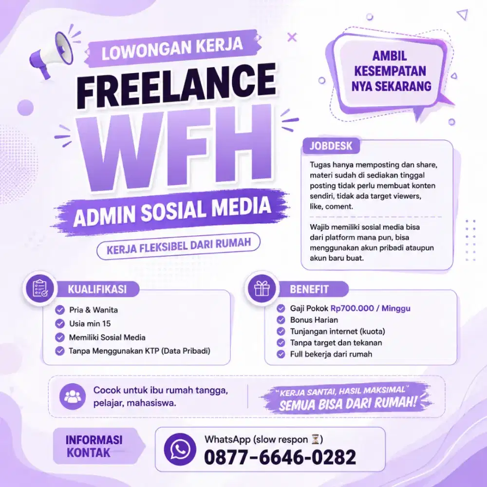 Loker admin sosmed wfh