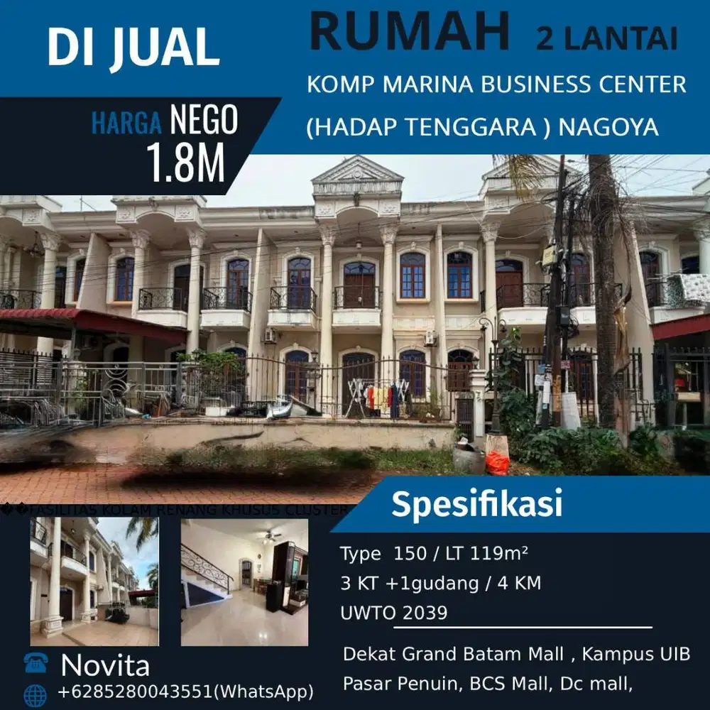 Rumah Siap Huni 2 lantai Komp Marina Business Center (Hadap Tenggara )