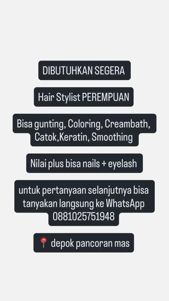 LOWONGAN KERJA HAIRSTYLISH BERPENGALAMAN