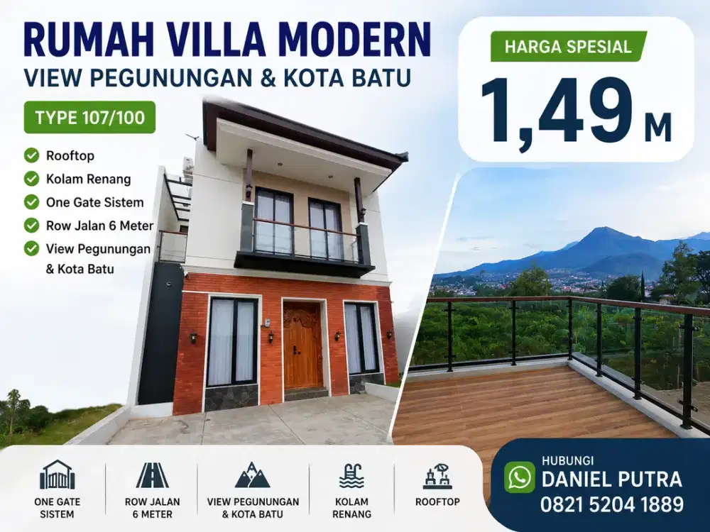 DIJUAL RUMAH VILLA BATU 2 LANTAI - NYAMAN AMAN & STRATEGIS LOKASI DEKAT ALUN ALUN KOTA BATU