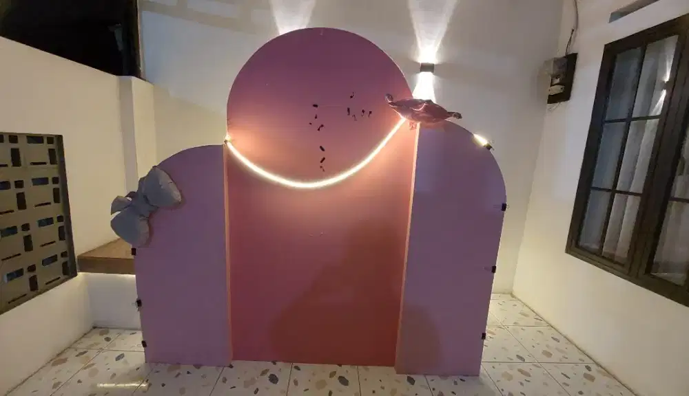 Backdrop Dekorasi Arch 3 Panel Pink Pastel - Bekas Like New