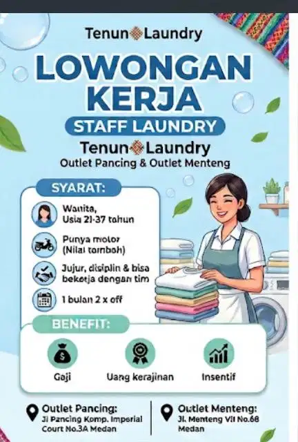 Lowongan kerja cewek staff laundry