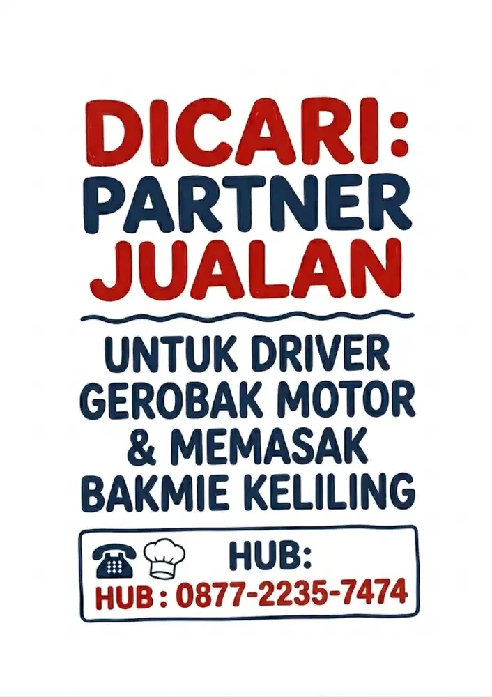 Dibutuhkan segera Driver Gerobak Motor & Memasak Bakmie Keliling
