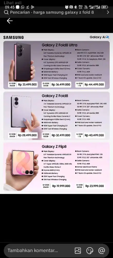 PRE ORDER SAMSUNG Z FOLD 8 VIA HOMECREDIT TANPA DP