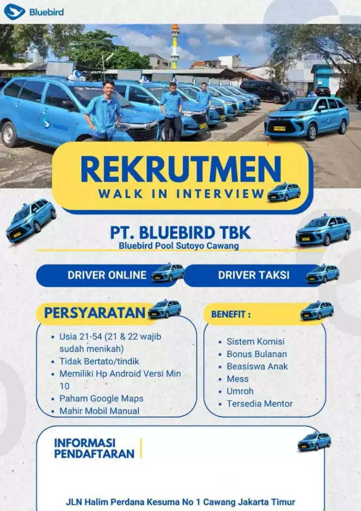 DICARI UNTUK DRIVER BLUEBIRD. DENGAN SYARAT DAN KETENTUAN BERLAKU