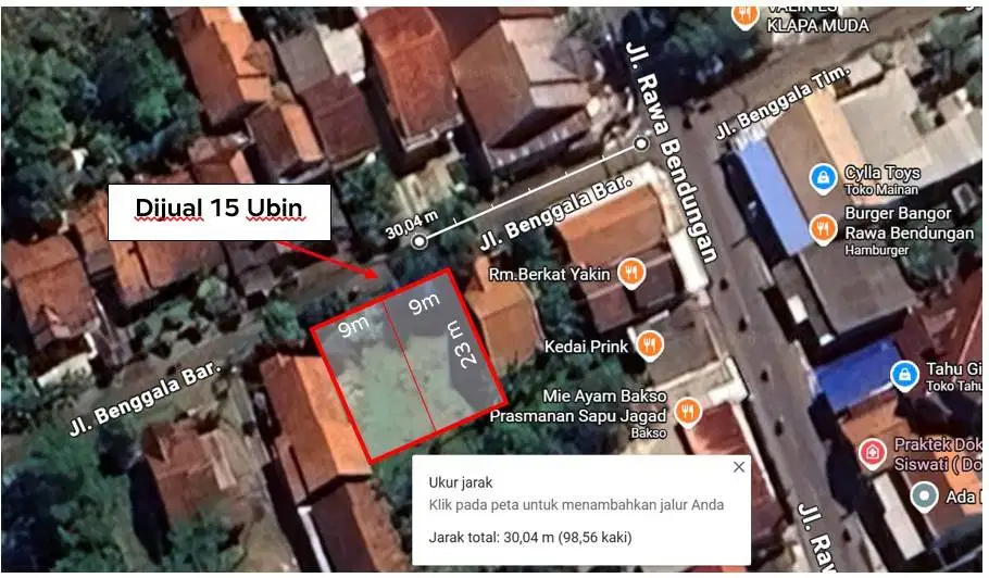 Tanah 15 Ubin di Jalan Benggala Barat, Mertasinga, Cilacap Utara