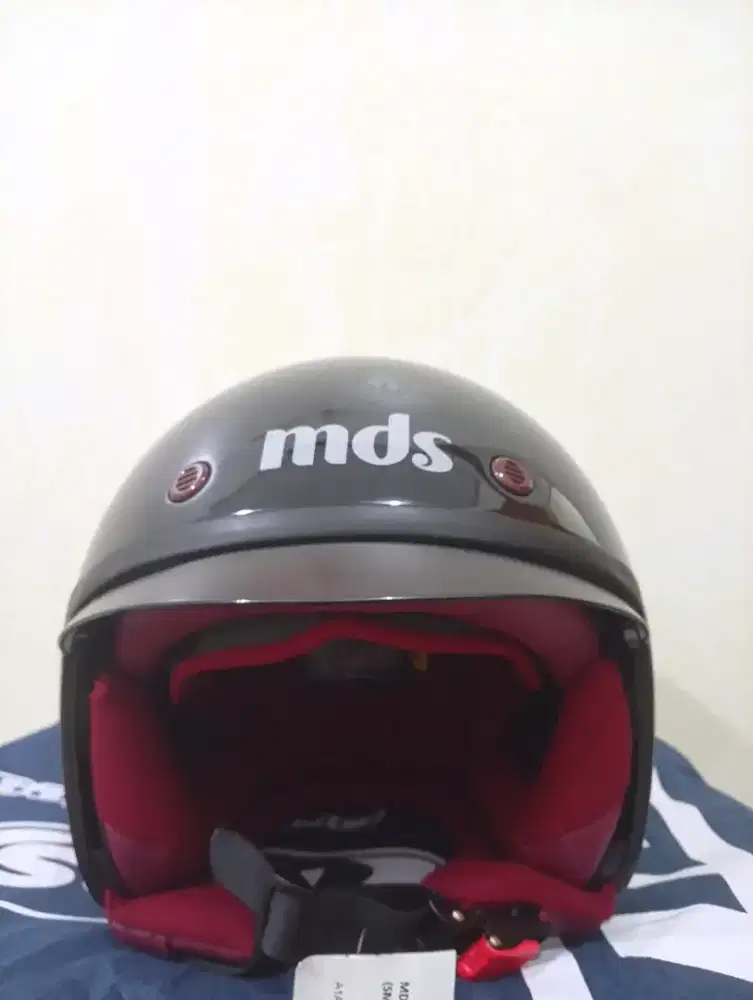 Helm retro baru Mds warna hitam mengkilat ukuran M
