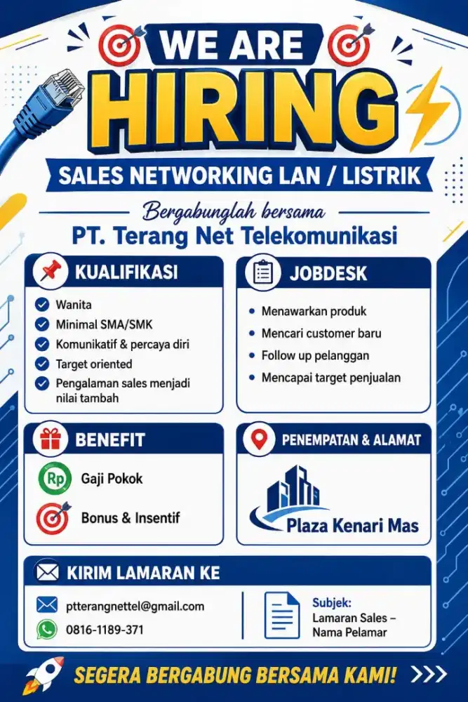 Di butuhkan segera Sales Listrik / Elektrikal WANITA