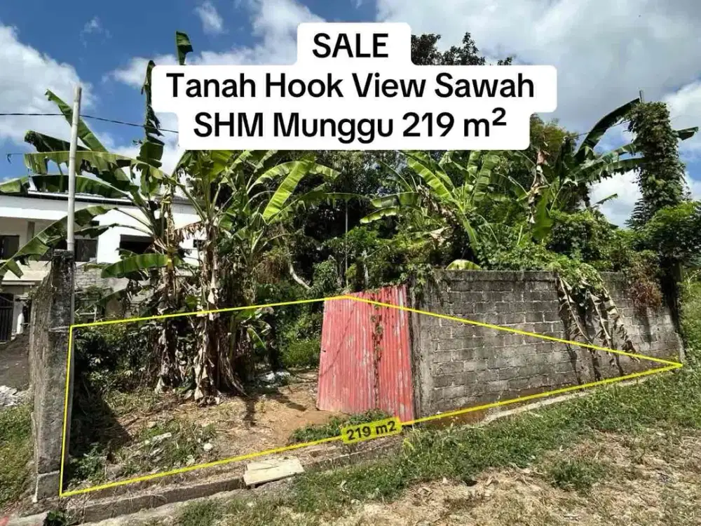 SALE Tanah Hook View Sawah SHM Munggu 219 m²