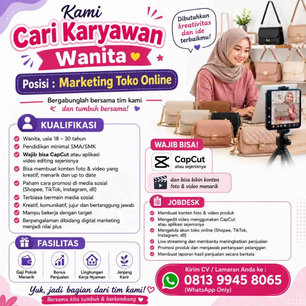Dicari Admin Marketing Toko Online - Bisa CapCut & Konten Kreatif