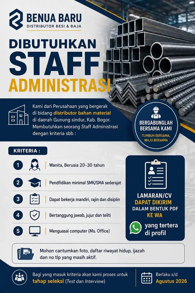 DIBUTUHKAN STAFF ADMINISTRASI