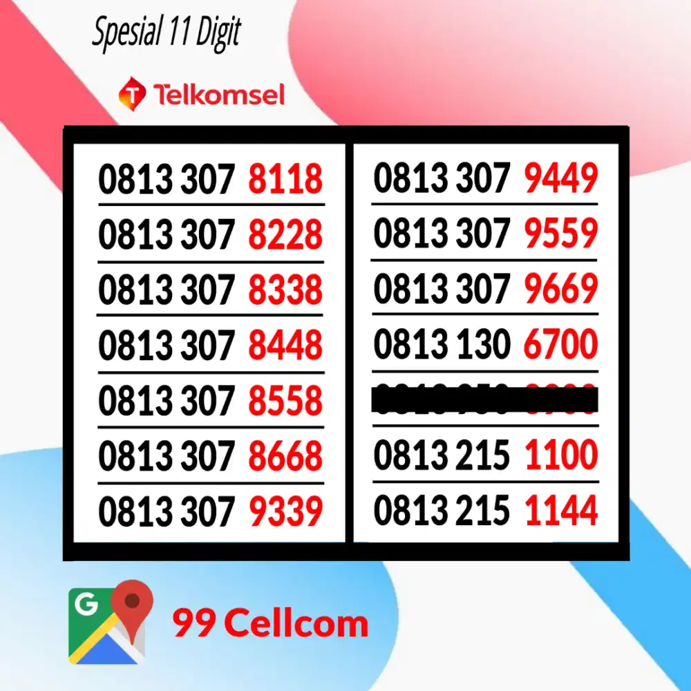 Nomor Cantik Telkomsel Limited 11 Digit Reguler Prabayar Isi ulang