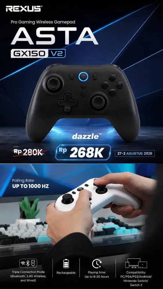 Gamepad bluetooth rexus GX150 V2