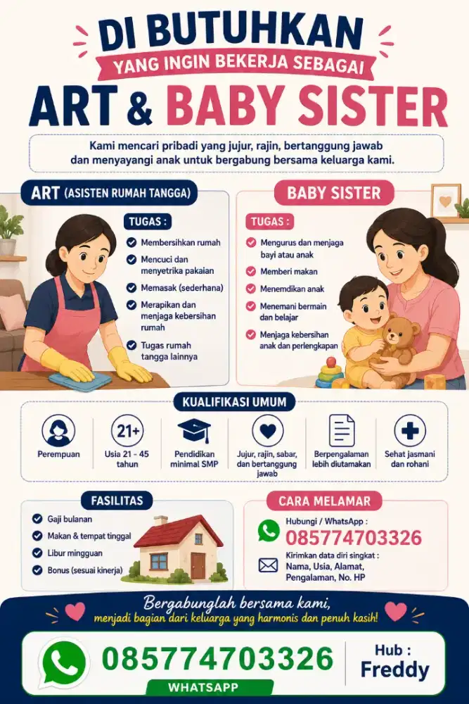 Di cari pekerja ART & Baby Sister