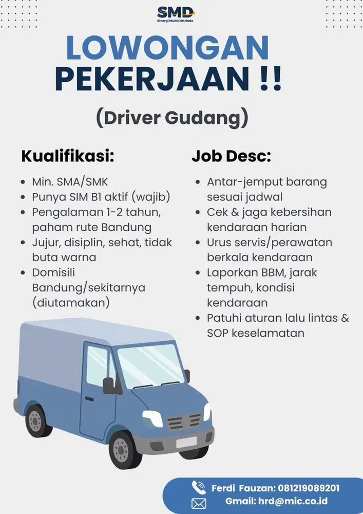BUTUH CEPAT! loker driver gudang Bandung