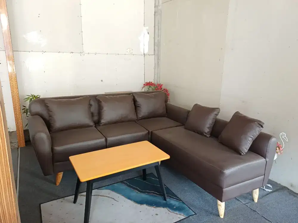 Sofa L putus cover vinil anti air, free antar jogja