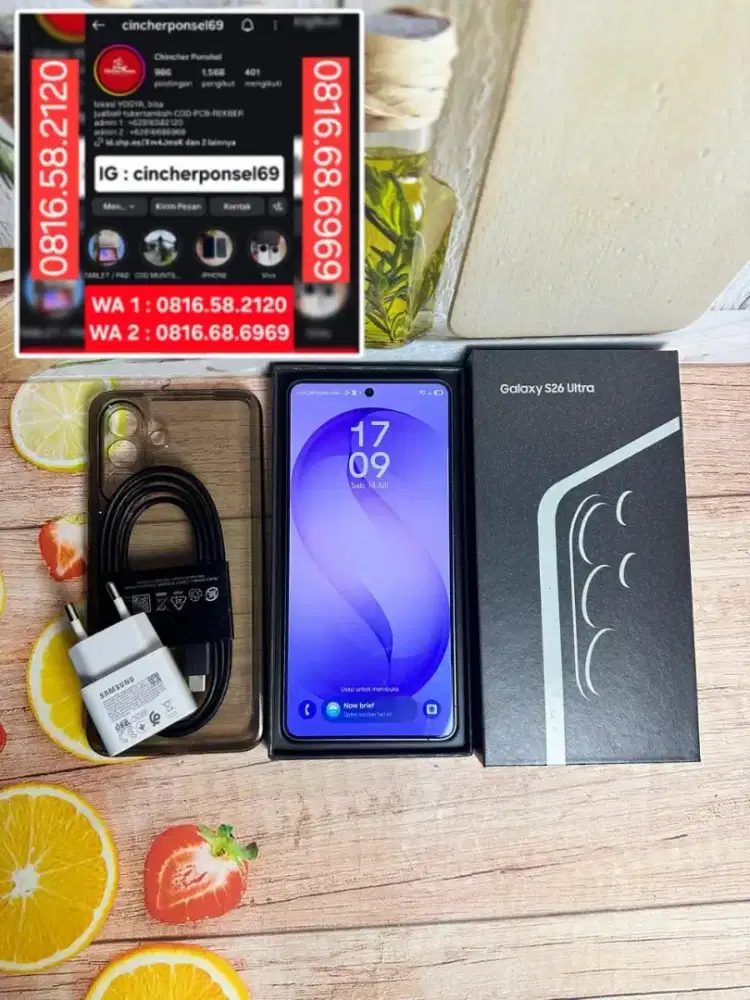 Jual hp likenew samsung S26 ultra 5G ram 12 grns mei 2027 free adaptor