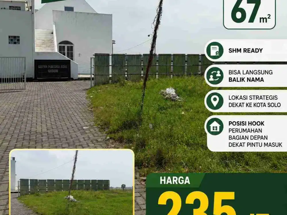Jual murah kavling kota sukoharjo dekat Gor Merdeka dan RSUD Sukoharjo