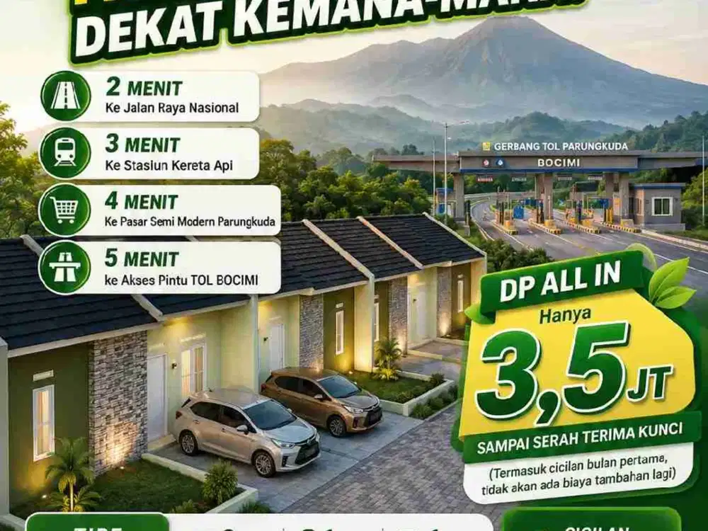 RUMAH SUBSIDI CICILAN MULAI 1 JUTAAN, PALING STRATEGIS HANYA 5 MENIT KE AKSES TOL BOCIMI