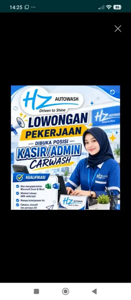 Dibutuhkan kasir cuci mobil