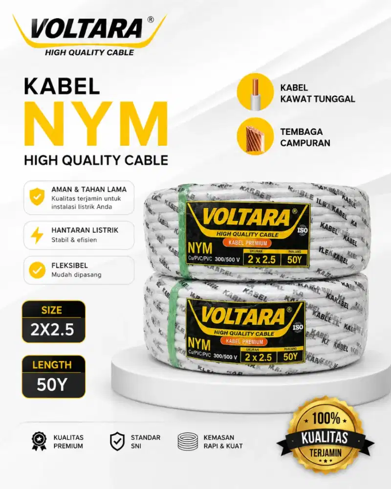 Kabel listrik listrik NYM VOLTARA 2x1.5 50y kwalitas super