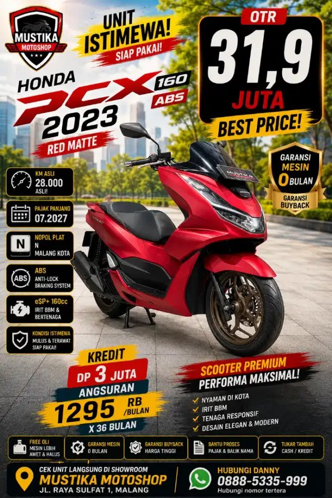 Pcx 160 ABS 2023. N Malkot. Km 22rb. DANNY Mustika Motor Sulfat