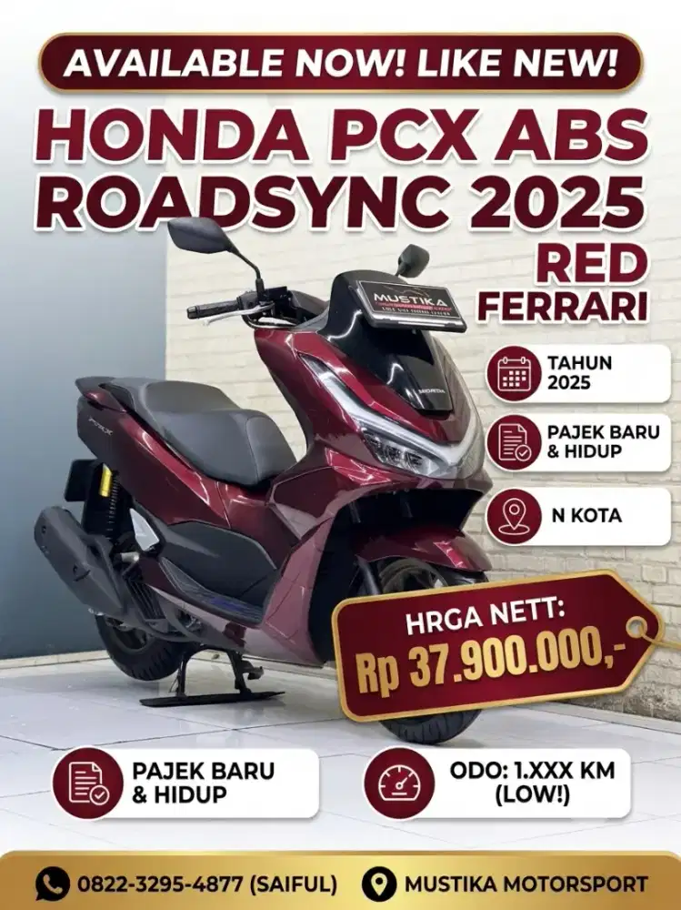 Odo 1rb Istimewa!!Honda PCX 160 ABS Roadsync 2025 N Kota Red-Mustika
