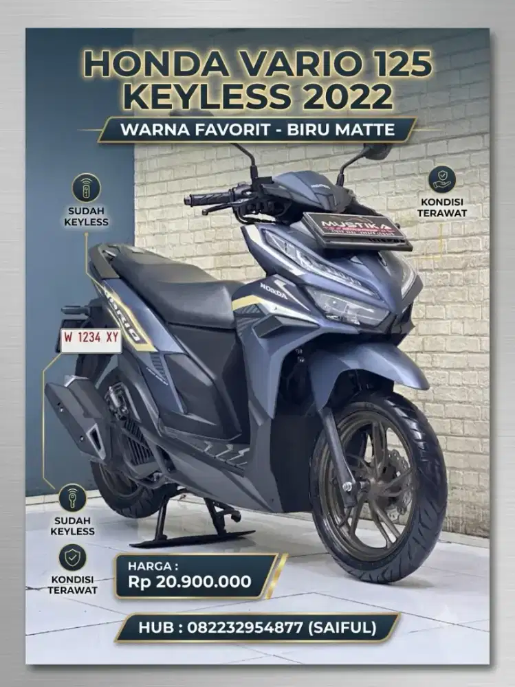 Perfect Condition!!Honda Vario 125 Keyles 2022 Plat L Jatim-Mustika