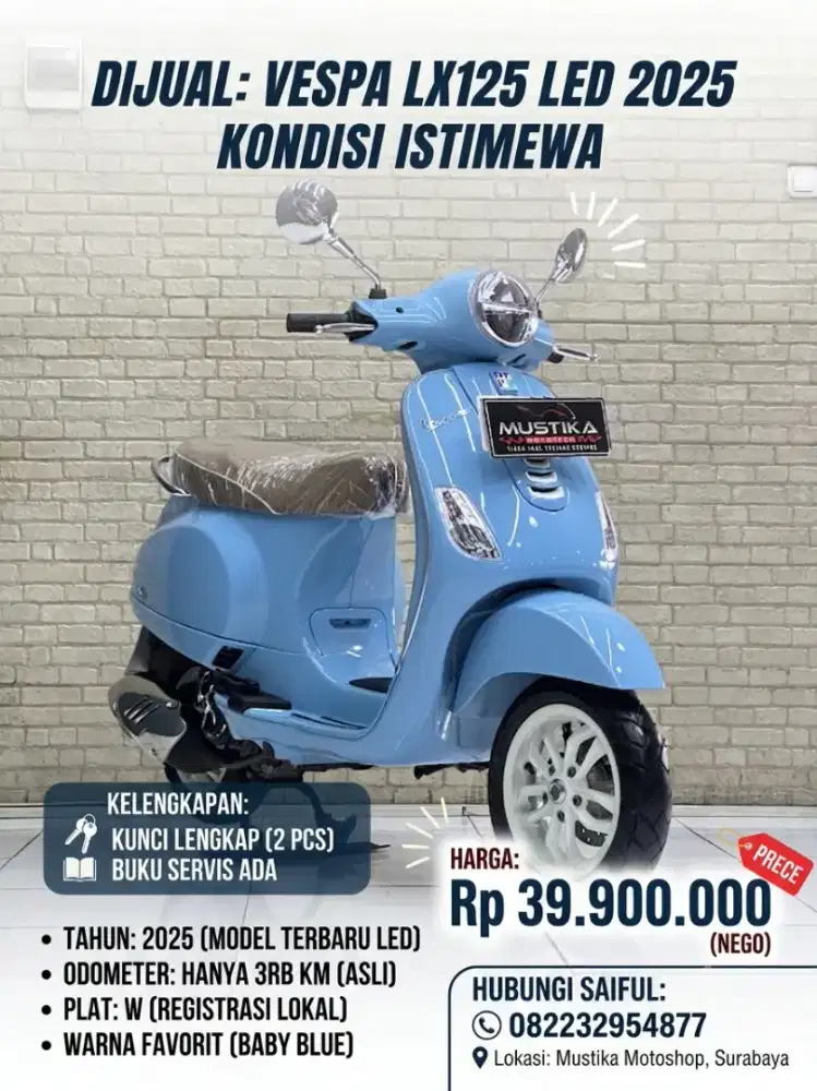 Odo 3rb Istimewa!!Vespa LX 125 Led 2025 Plat W Jatim Mulus-Mustika