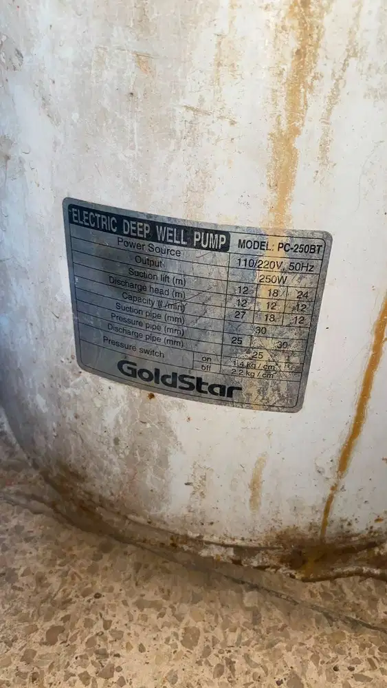 Pompa Air Sumur Dalam Otomatis Jet Pump GoldStar PC-250BT BEKAS