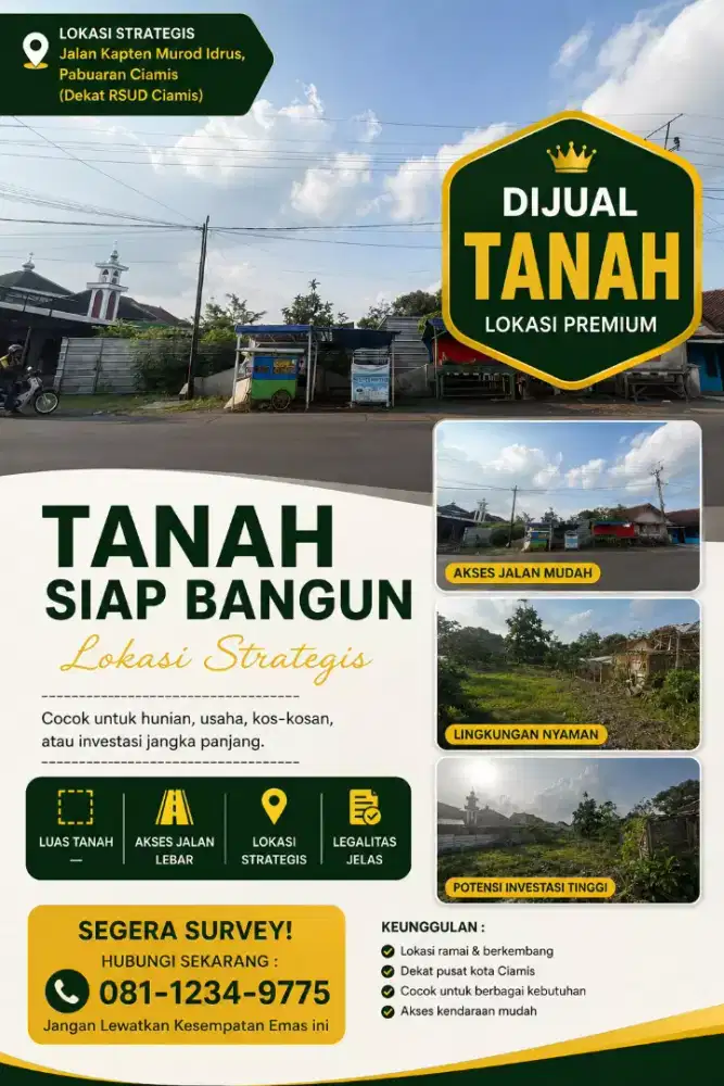 DIJUAL TANPA PRANTARA TANAH STRATEGIS UNTUK HUNIAN MAUPUN USAHA