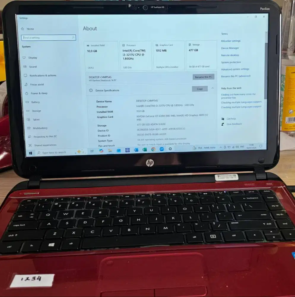 HP PAVILION I3-3271U RED