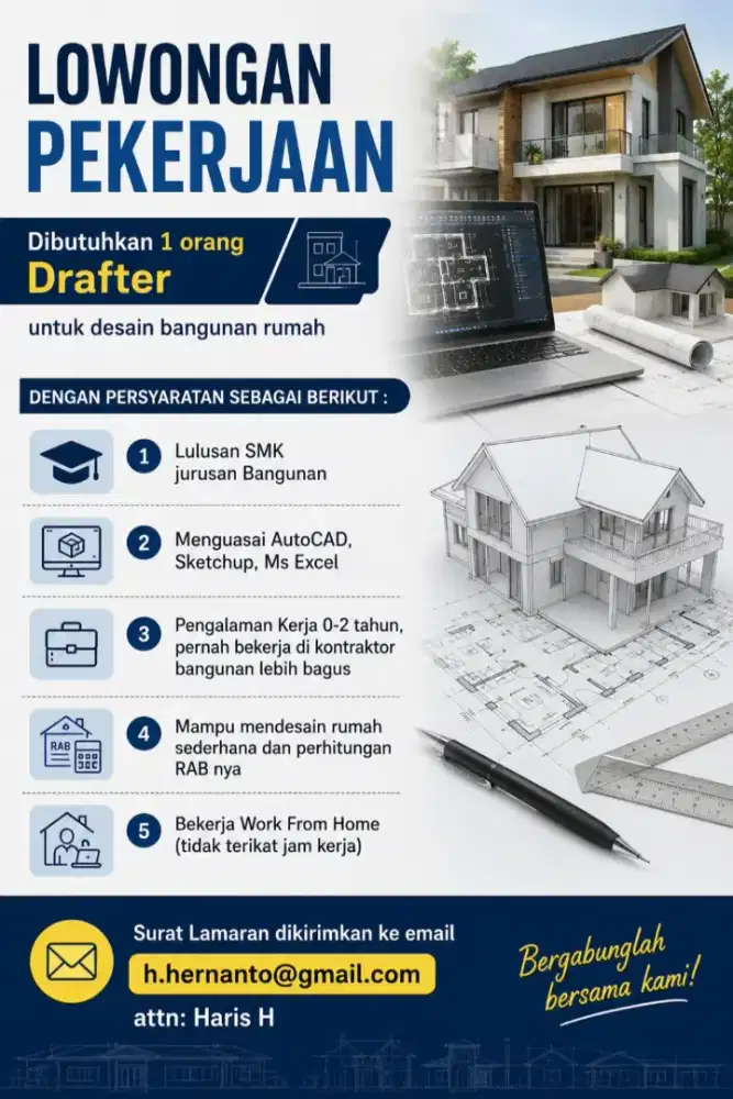 DIBUTUHKAN DRAFTER BANGUNAN RUMAH