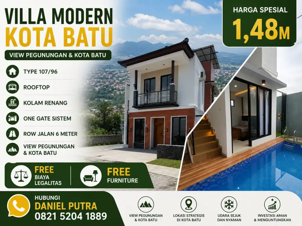 Villa Rooftop Kolam Renang Dekat Alun-Alun Kota Batu Harga 1,48 M