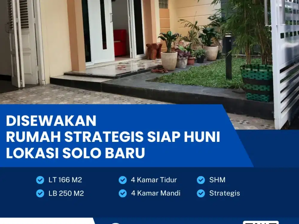 Disewakan Rumah Mewah Full Furnished Siap Huni, Lokasi Strategis Solo Baru Luas 166m2