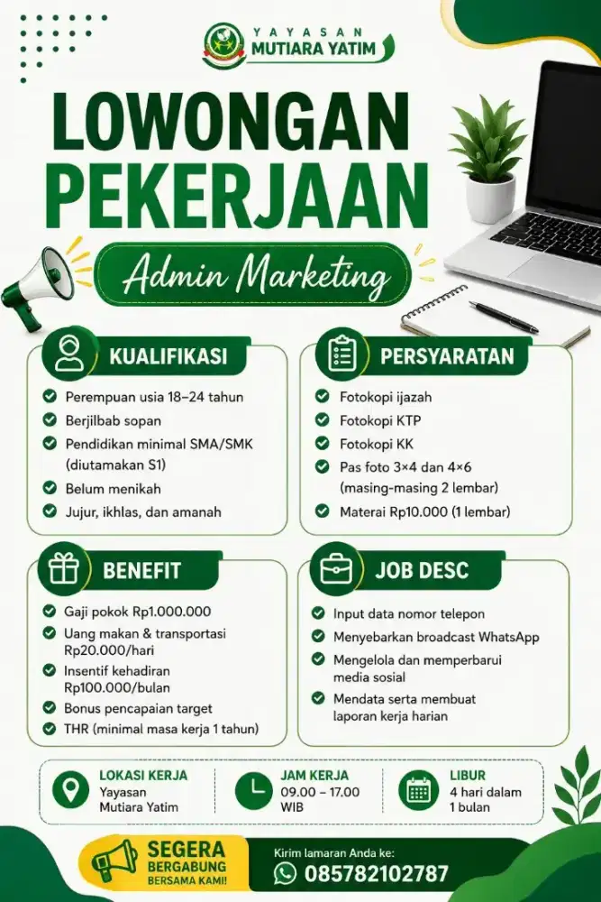 DIBUTUHKAN SEGERA ADMIN YAYASAN KHUSUS PEREMPUAN