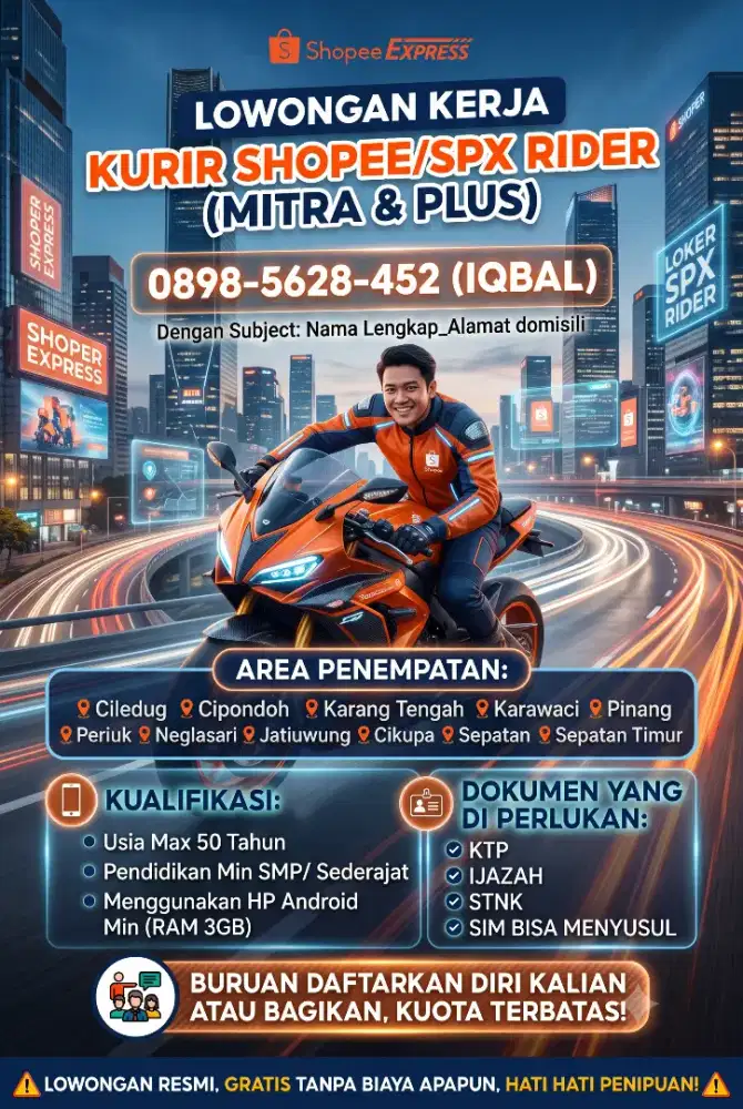 DIBUTUHKAN SEGERA UNTUK KURIR SPX EXPRESS