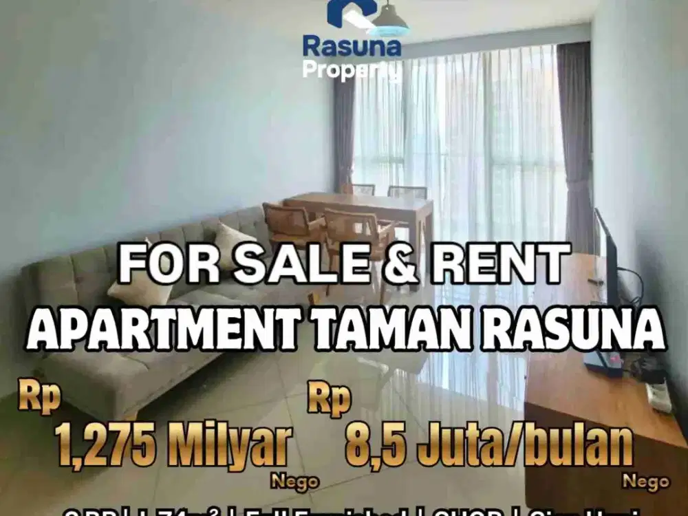 Dijual & Disewakan, Apartment Taman Rasuna, 2 BR, Furnished, SHGB, Siap Huni