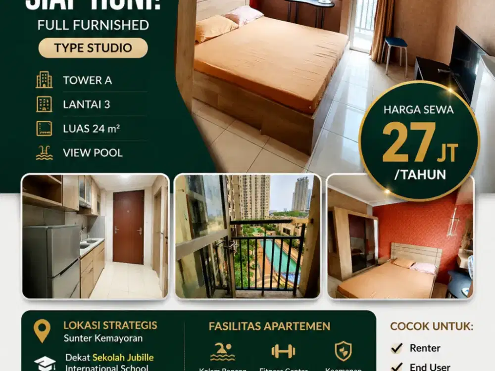 Termurah Apartemen Studio Di Maple Park Sunter Kemayoran Jakarta Pusat