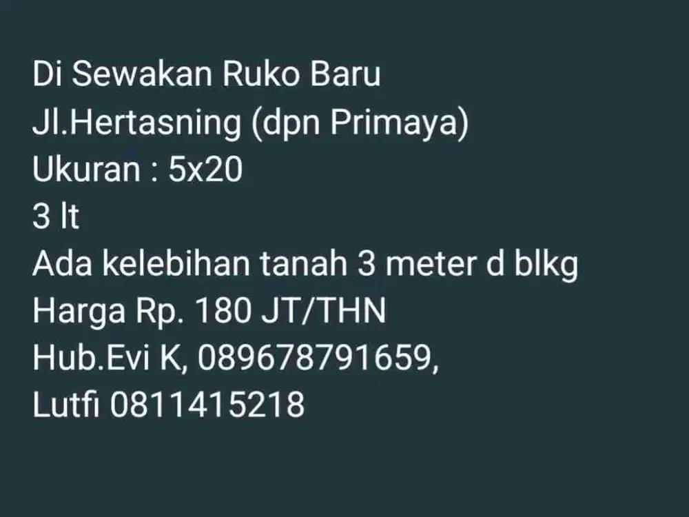 Di Sewakan Ruko Baru 3 lt, Jl.Hertasning