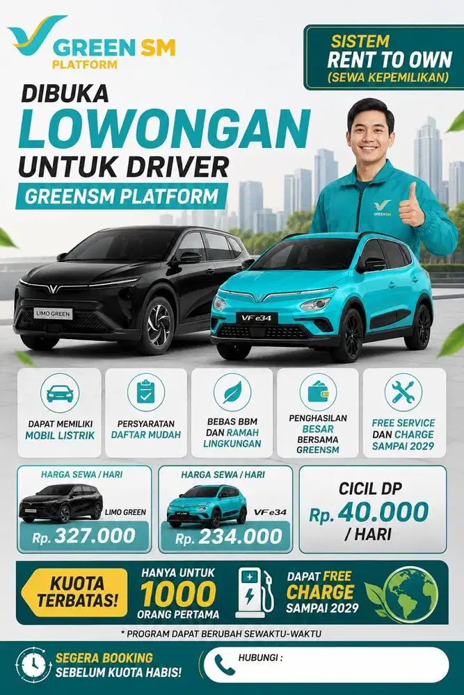 DICARI DRIVER GREENSM SEWA KEPEMILIKAN
