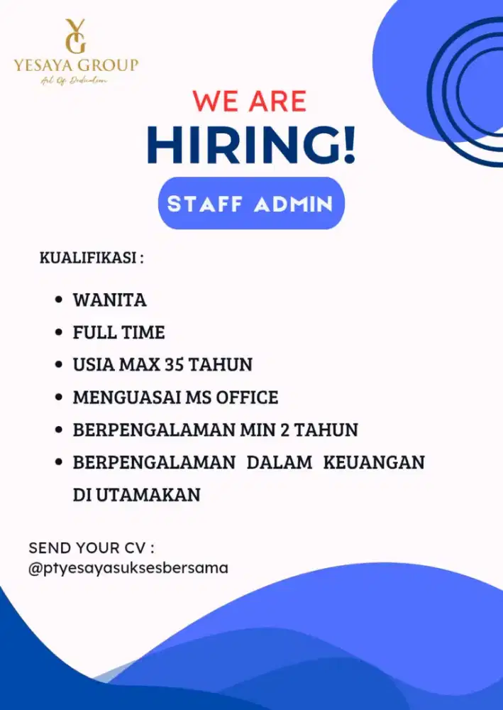 We Are Hiring Staff ADMIN