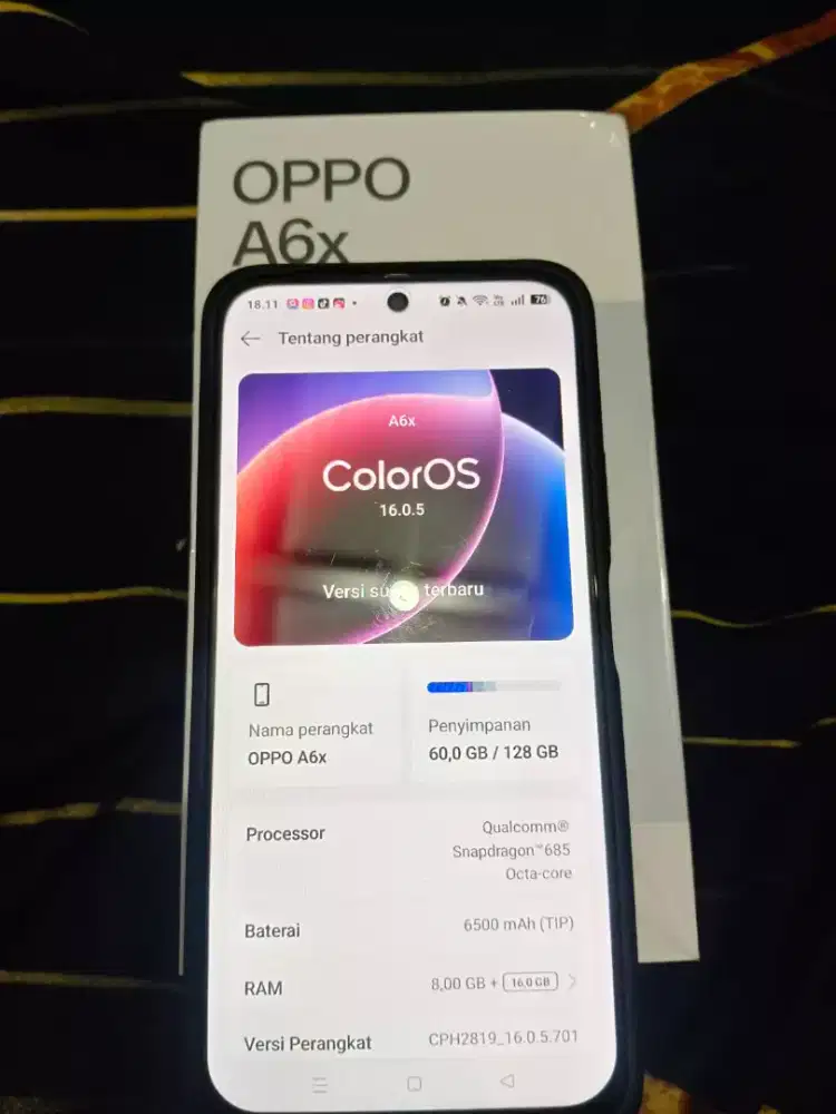 Oppo A6x Ram 8+8/128 GB Like New